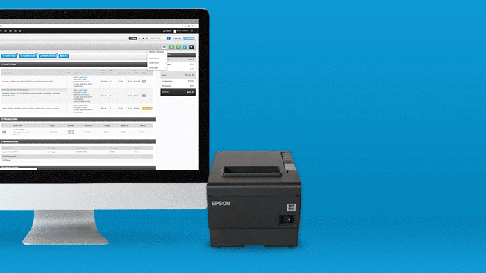 Gif of a receipt printer printing a receipt to represent RepairQ 1.10's integrated printing